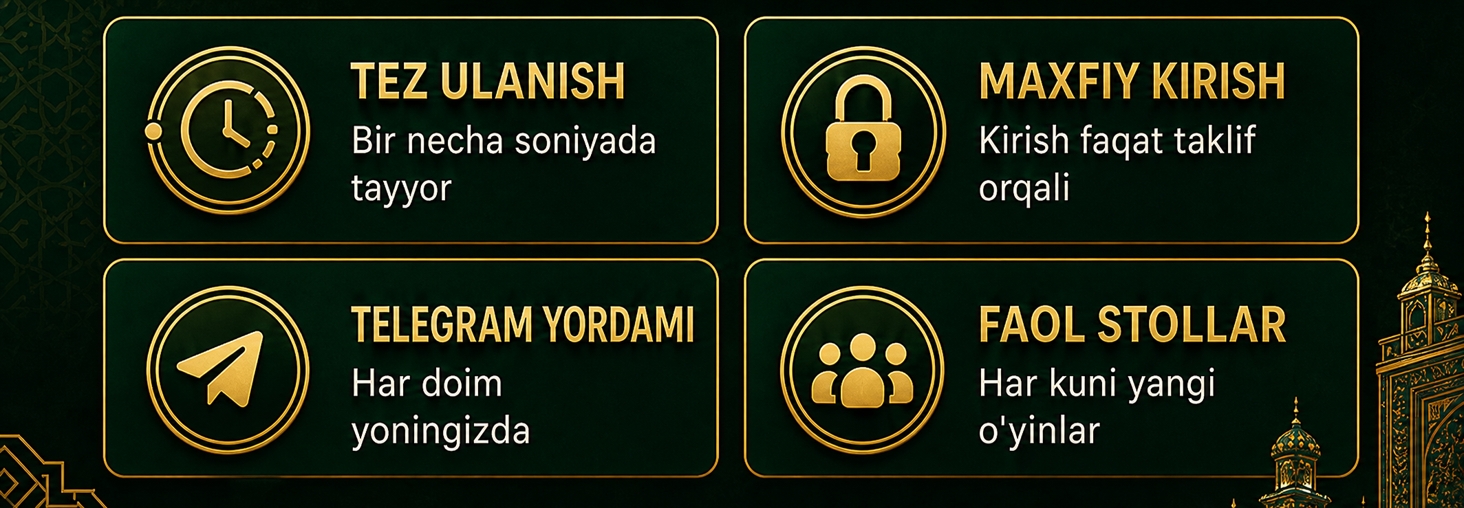 Klub afzalliklari: tez ulanish, maxfiy kirish, Telegram yordami va faol stollar